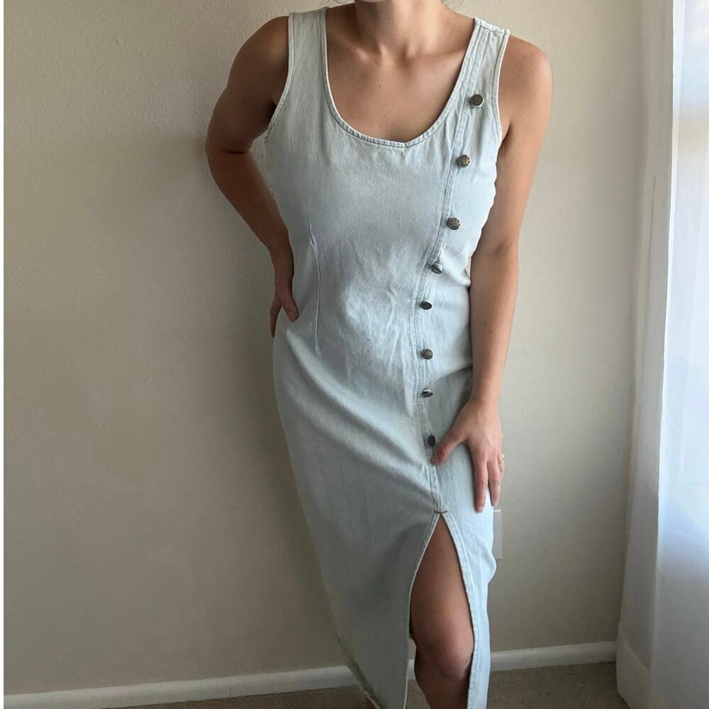 Vintage 90's Margo's Sport Denim Midi Dress grunge rocker biker retro coastal - Picture 2 of 8
